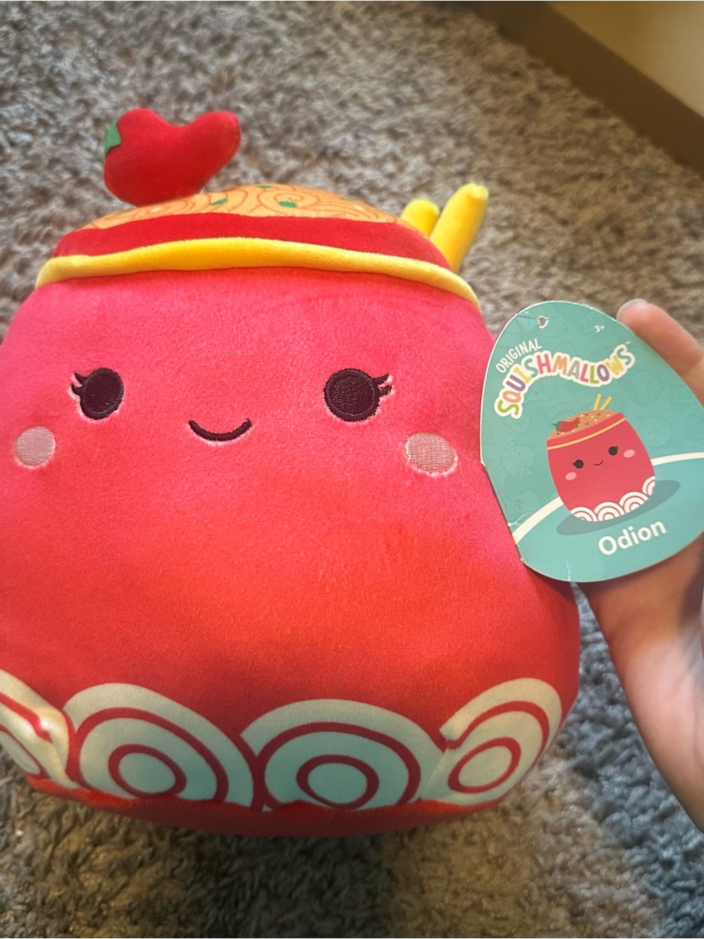 Squishmallows Odion Red Plush with Yellow & Teal Accents